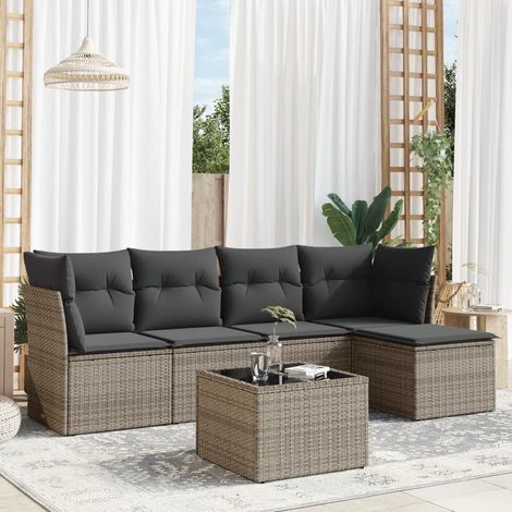 vidaXL 6 Piece Garden Sofa Set with Cushions Grey Poly Rattan (1/3)