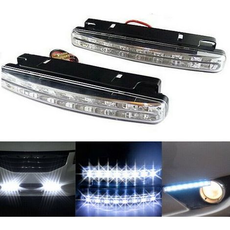 Dos bombillas LED de 8 diodos para luces diurnas LED de coche, para faros antiniebla DRL, ultrabrillantes.