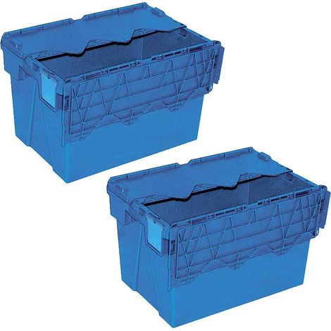BRB Lot de 2 récipients d'expédition réutilisables avec couvercle, 70 l, 600 x 400 x 400 mm, bleu