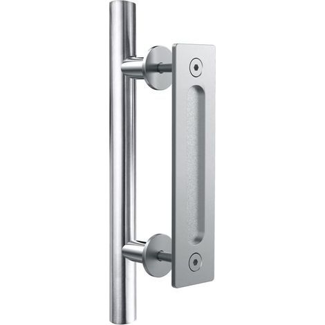 Poignee Porte Coulissante Poignee de Porte Acier inoxydable Double face Poigné, Argent 30cm (1/4)