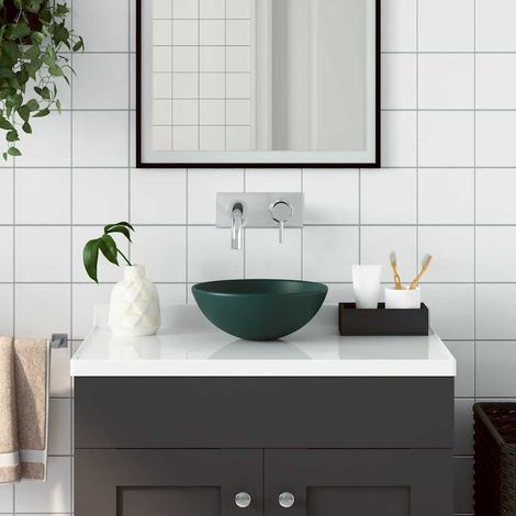 Lavabo de salle de bain Céramique Vert foncé Rond (1/5)