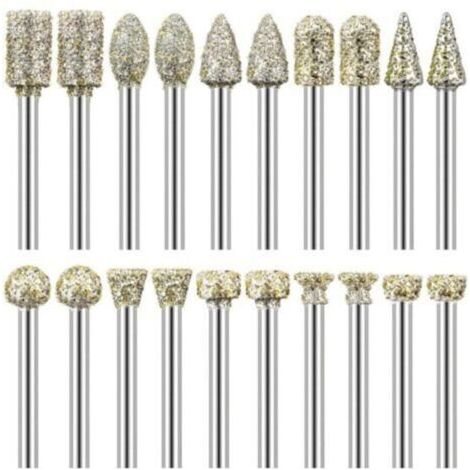 Lot de 20 Fraises Diamantées Tige 1/8" Compatible avec Dremel pour Sculpture Gravure Meulage Polissage de Pierre, Roche, Verre, Céramique (1/5)