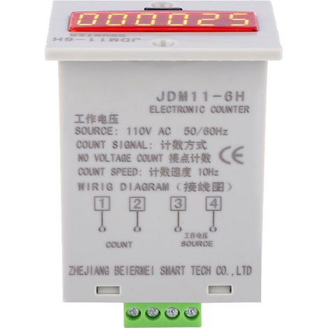Compteur de tension électronique JDM11-6H à affichage numérique LED 6 chiffres, relais AC110V