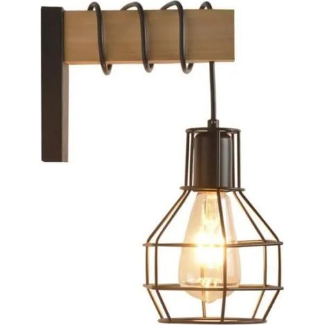 Applique murale en bois façonnée à la main avec corde de chanvre, lampe murale rétro E27 pour couloir, chambre ou salon