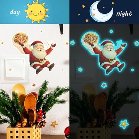 Lot de 2 autocollants phosphorescents pour interrupteurs, motifs de Noël et Père Noël, à décorer sur les prises et les contours des prises. (1/3)