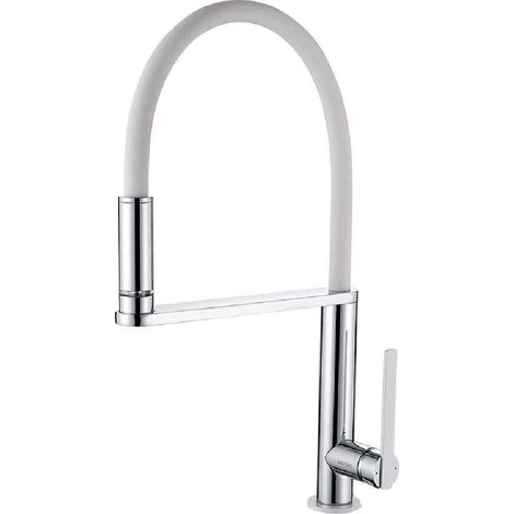 Robinet de Cuisine Blanc, Mitigeur d'Evier de Cuisine Led avec Bec Flexible, Chrome (1/5)