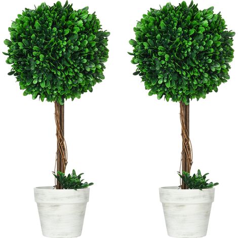 Lot de 2 Buis Artificiels Résistants aux UV 60 cm en Pot Vert