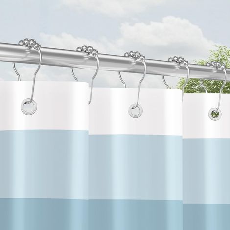Rideau de douche avec tringle métallique, anneaux 120x200 cm, ciel clair, ourlet lesté, anti-moisissure, textile, hydrofuge, lavable, en polyester, ensemble de rideaux de bain avec œillets pour salle (1/5)