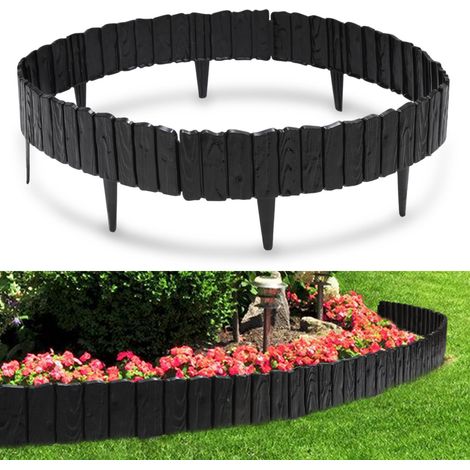 Wolketon 4 Stück Rasenkante Holzoptik Beeteinfassung Beetzaun Beetumrandung Kunststoff für Garten, Wiese 2,3m Schwarz