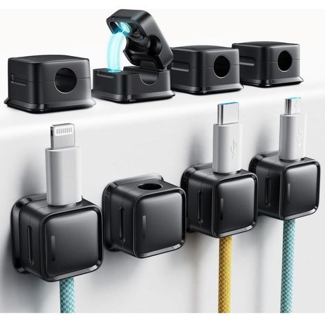 Organisateur de câbles, lot de 8 clips magnétiques pour bureau, rangement pour câble de charge de téléphone, support pour chargeur (1/5)