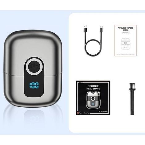 Mini rasoio elettrico da uomo con schermo LED, impermeabile IPX6, portatile, silenzioso e lavabile, colore argento canna di fucile. (1/4)