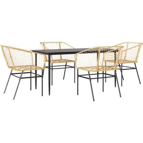 Ensemble à manger jardin 5 pcs，Salon de jardin marron poly rotin verre CFW53111 (1/5)