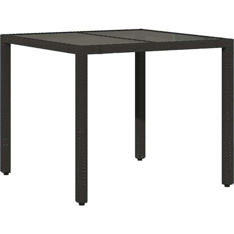 Table de jardin,Table d'extérieur dessus en verre Noir 90x90x75 cm Résine tressée CFW56130 (1/5)