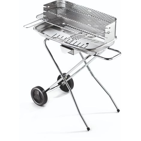 Edelstahl Grill 60x40 cm Pro mit klappbarem Wagen und verstellbarer Grillfläche (1/2)