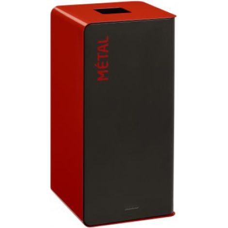 Borne de tri sélectif Cubatri, sans serrure - métal - 75l - gris manganèse / rouge signalisation - RAL 3020 (1/3)