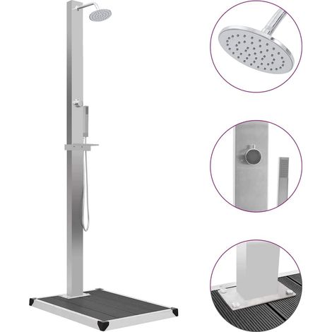 Douche d'extérieur avec receveur de douche WPC Acier inoxydable (1/5)