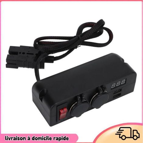 Adaptateur Chargeur Voiture - Connecteur Anderson 50 A 600 V - Affichage Tension Intégré - 2 Prises USB 5 V 1 A - Pour Voiture Bateau Camping-Car - 1 Pièce (1/5)
