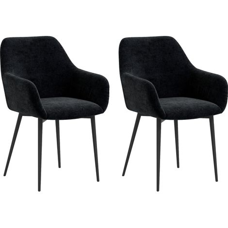 Set 2 Sedie Moderne con Braccioli 54x57x80 cm in Tessuto Effetto Velluto Nero (1/5)