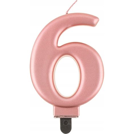 Candela numero 6, oro rosa metallizzato, 8 cm