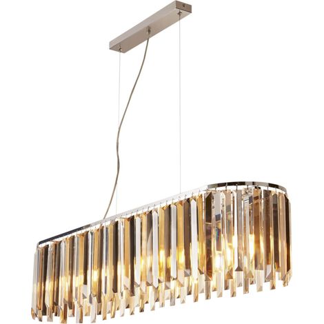 Hängeleuchte Metall Rauchglas H: max. 150 cm Chrom Rauchgrau Bernstein E14 länglich Art Déco