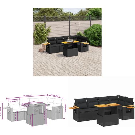 6-tlg. Garten-Sofagarnitur mit Kissen Schwarz Poly Rattan - Gartenmöbel - Gartensorte - Outdoor Möbel - Lounge Set - Rattan Gartenset - Home & Living (1/3)