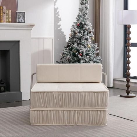Canapé-lit - KOMHTOM - Chenille pliable - Blanc - 92x92x64 cm - Fauteuil-lit 2 places - Coussin amovible (1/5)
