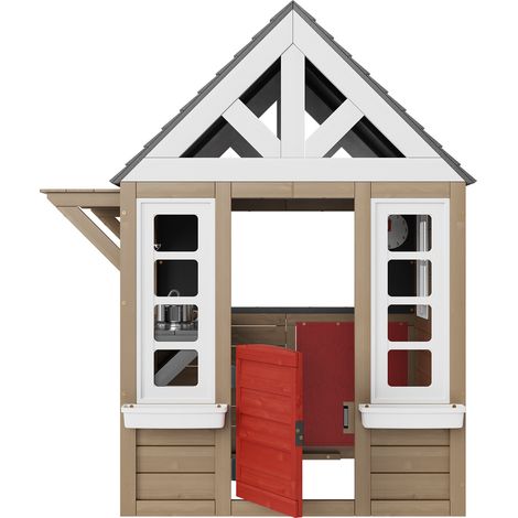 Mophorn Outdoor-Spielhaus aus Holz, Spielhaus aus Zedernholz für Kinder im Alter von 2 bis 10 Jahren, Gartenhäuschen mit Tür, Fenster, Grill, Spüle und Herd, umweltfreundlicher Landhausstil (1/5)