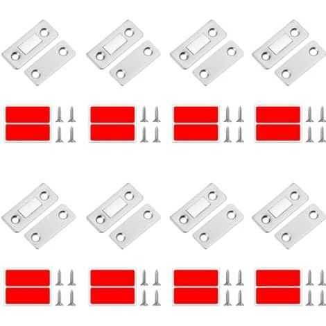 8PCS Aimant Magnétique Puissant en Acier Inoxydable pour Porte Placard Coulissante, Loquet Adhésif, Fermeture Sécurisée Armoire, Tiroirs, Meuble, Facile à Installer - (1/5)
