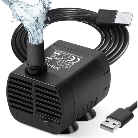 Pompe Eau Submersible, Aquarium Pump Ajustable 200L/H 3W Ultra-Silencieux Pompe Catit USB pour Étang Fish Tank Fontaine Réservoir de Poissons Cordon de 1.4m (1/4)