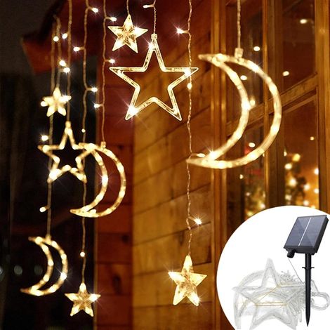 Lumières de Cordes LED LED Solar Rideau String Lumières 3.5m Guirlande Fairy Lights Solar LED String Light for Window Chambre à Coucher Décor De Mariage Patio lumières (Color : Warm White A) (1/2)