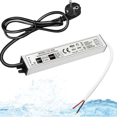Transformateur LED, 12V 30W Driver, IP67 Etanche Convertisseur Conducteur Alimentation, Alimentation Entrée 85-265V, pour Bandes LEDs, Lampes LED, Projecteurs Enfoncés (1/5)