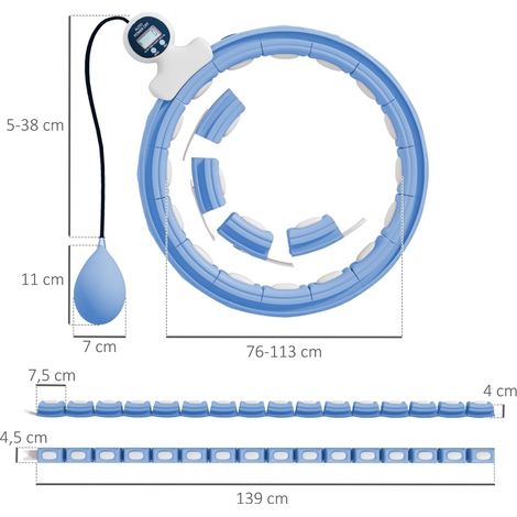 Hula Hoop intelligente regolabile per adulti con contatore digitale, 16 segmenti, blu chiaro (1/4)