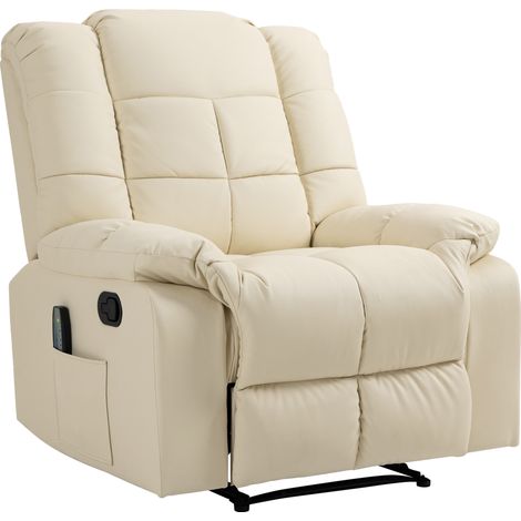 Fauteuil de massage inclinable, 8 points de vibration, similicuir blanc crème, 94x99x99cm (1/5)