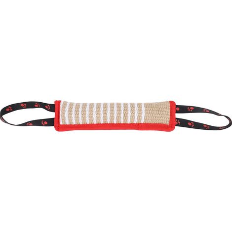 Dog Bite Pillow Tear Resistant Interactive Portable Puppy Training Jute Tug Toy with Strong Handles for Small Medium Large Dogs Red Border Footprint Pattern (1/5)