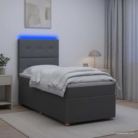 Letto Box Spring LED con Materasso Grigio Scuro 90 x 190 cm vidaXL (1/5)