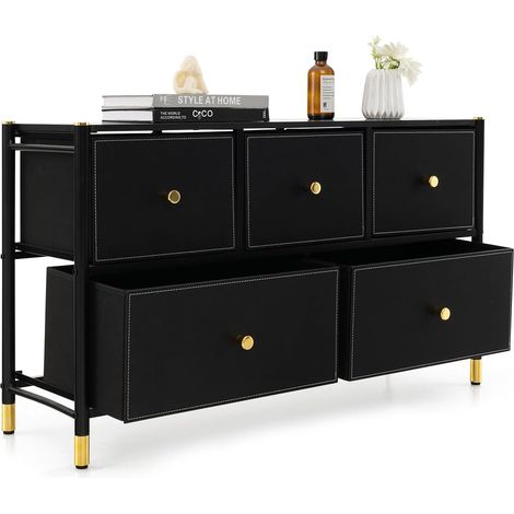 Goplus – Commode 5 tiroirs amovibles et pliables – Meuble de rangement en tissu avec cadre en métal – Dispositif anti-basculement – Dimensions 100 x 30 x 58,5 cm (1/5)