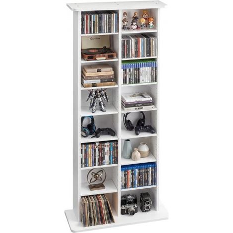 Estantería de Pared, 559 x 222 x 1295 mm, Mueble de Almacenamiento, Estantes de 8 Niveles, 16 Compartimentos, con Dispositivo Antivuelco, Organizador para CDs DVDs Libros, para Salón Oficina (1/5)
