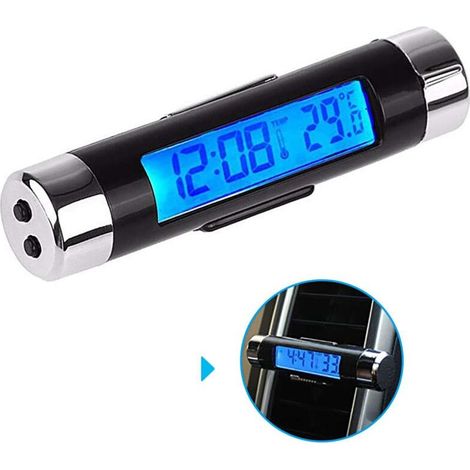Thermomètre d'horloge de voiture en forme de baril. affichage LCD. Clip de ventilation sur LED. thermomètre d'horloge numérique de voiture (1/4)