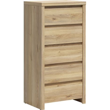 Chiffonnier 5 tiroirs meuble de rangement coloris Chêne mauvella - Longueur 56 x Profondeur 40,5 x Hauteur 112,5 cm (1/5)