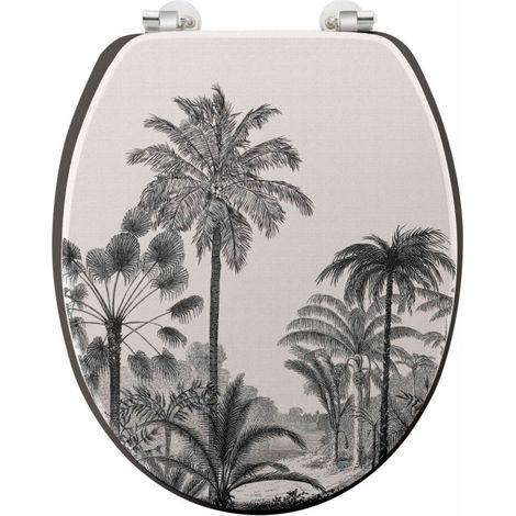 Paris Prix – Abattant WC imprimé palmier noir 45cm – MDF et métal – Charnières en métal – Abattant adulte tendance (1/4)