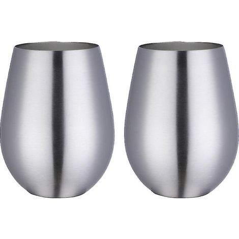 Stielloses Weinglas aus Edelstahl, tragbarer Weinbecher für draußen – 2er-Set Metallgläser – Originalfarbe