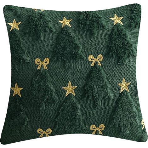 Housse De Coussin Forme D'Étoile Avec Nœud - Décor Festif Pour Noël Et Thanksgiving - 45 X 45 Cm - En Peluche Douce - Lot De 1 (1/5)