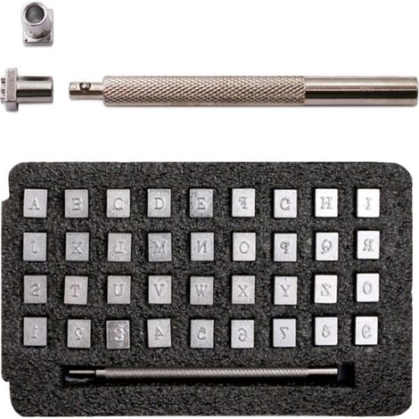 36 Pièces Outil de Tampon Artisanal en Acier au Carbone, Jeu de Perforatrices Lettres et Chiffres, Noir, Boîte de Rangement, pour Marquage D'identité Noms, Loisirs Créatifs (1/5)