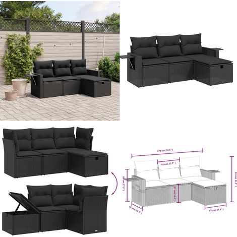 4-tlg. Garten-Sofagarnitur mit Kissen Schwarz Poly Rattan - Gartenmöbel - Polyethylen-Rattan - Gartenset - Lounge Set - Esszimmergarnitur - Home & Living (1/5)