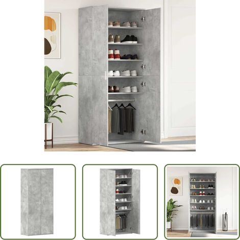 vidaXL Rangement intérieur - Cabinet à chaussures avec étagère Gris béton 80 x 39 x 178 cm (1/5)