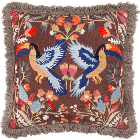 Coussin rempli de Polyester brodé Toucan Miroir - Multicolore - 45x45 cm (1/5)
