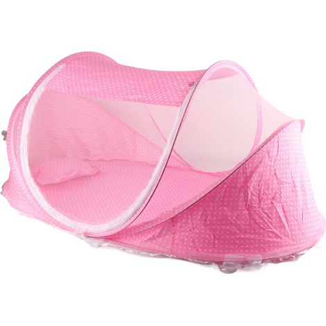 Moustiquaire pliable portable anti-insectes tente berceau avec oreiller pour bébé nourrisson rose (1/5)