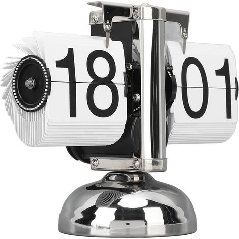 Clock to toggle with large number, powered by battery, table retro stainless steel 304, for the home and the desk, 24 hours, Page white (1/5)