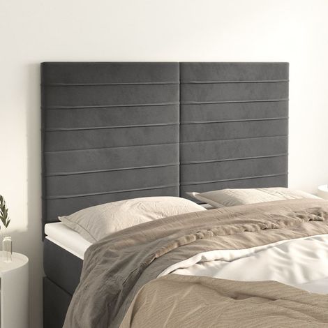4 pcs Têtes de lit avec oreilles, Tableau décoratif de chevet élégante Gris foncé 72x5x78/88 cm Velours SDG86703 (1/5)