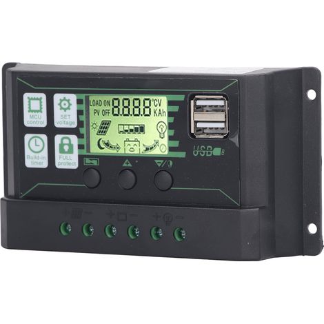 Régulateur de charge solaire PWM écran LCD pour batteries OPEN AGM GEL 12V 24V 100A 2 USB contrôle panneau PV (1/5)